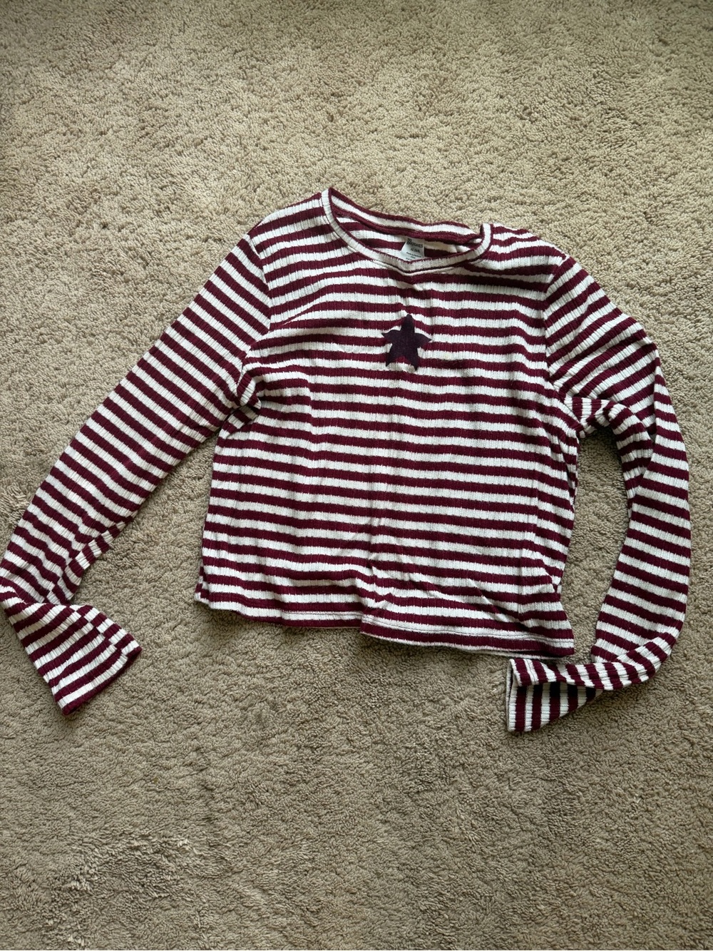 No Boundaries Burgundy & White Striped Long-Sleeve Crew Top